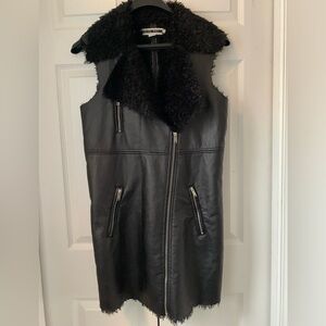 Noisy may Faux Leather Black Shearling Moto Vest (SZ M)